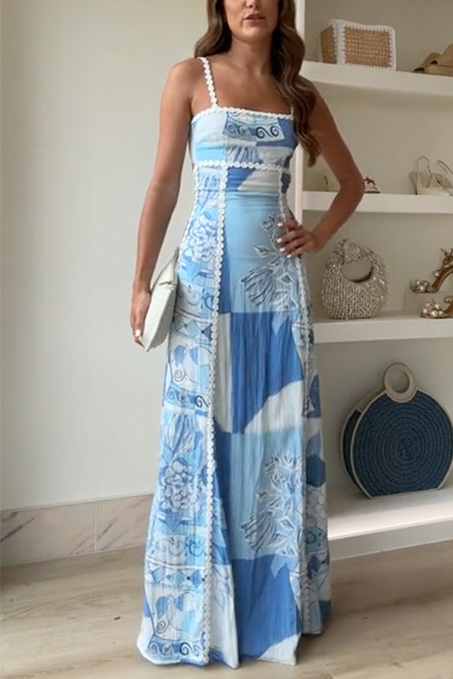 Robe maxi patchwork imprimée pour femme