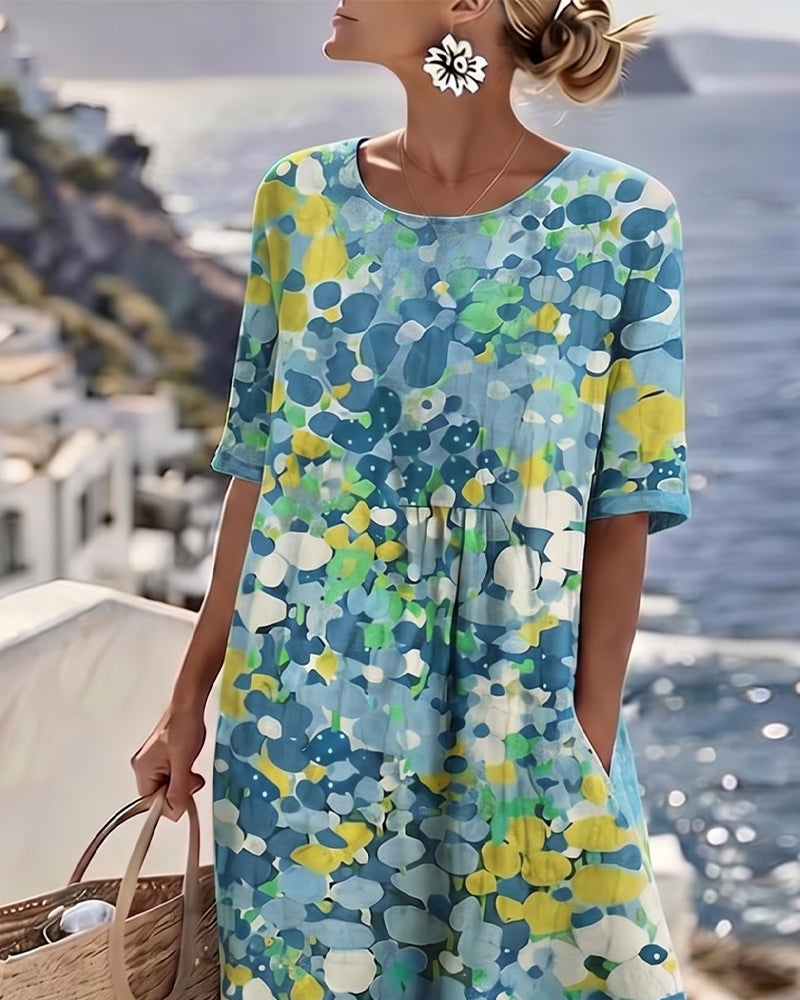 Abito midi da donna con stampa floreale astratta