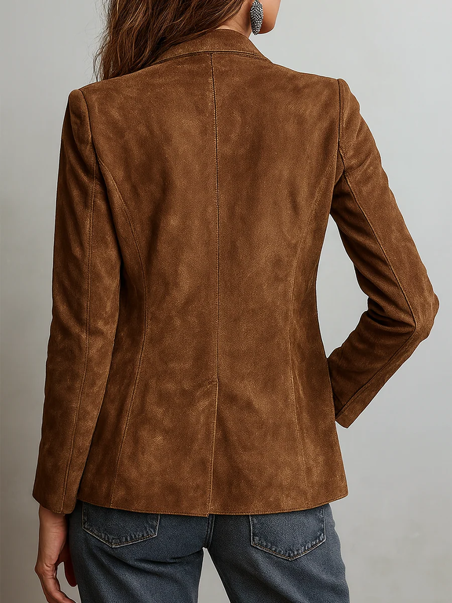 Blazer vintage de ante sintético para mujer con cierre frontal de botones