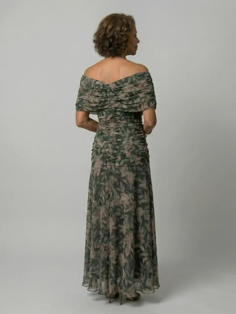 Robe maxi en mesh floral pour femme avec corsage froncé