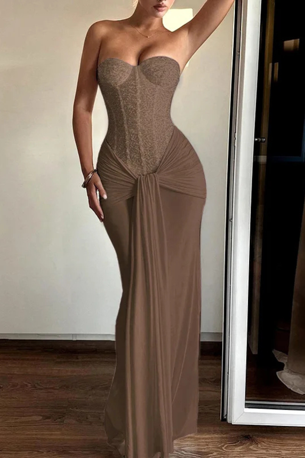 Women's Lace Strapless Corset Mermaid Maxi Dress