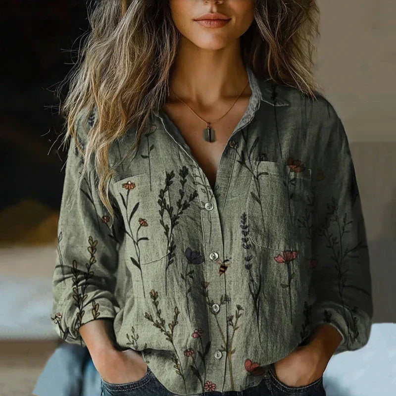 Chemise à manches longues imprimée bohème pour femme, style quotidien