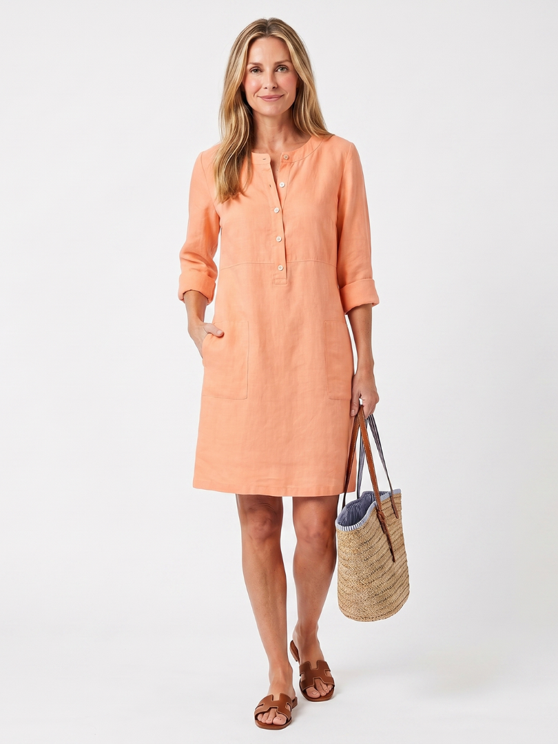 Women's Casual V-Neck Shift Dress with 3/4 Sleeves