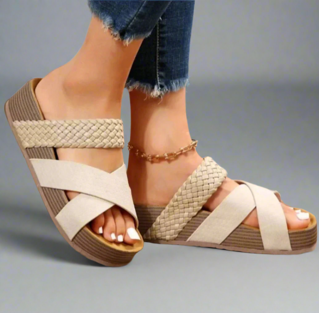 Sandales compensées femme à brides tressées style décontracté confortable