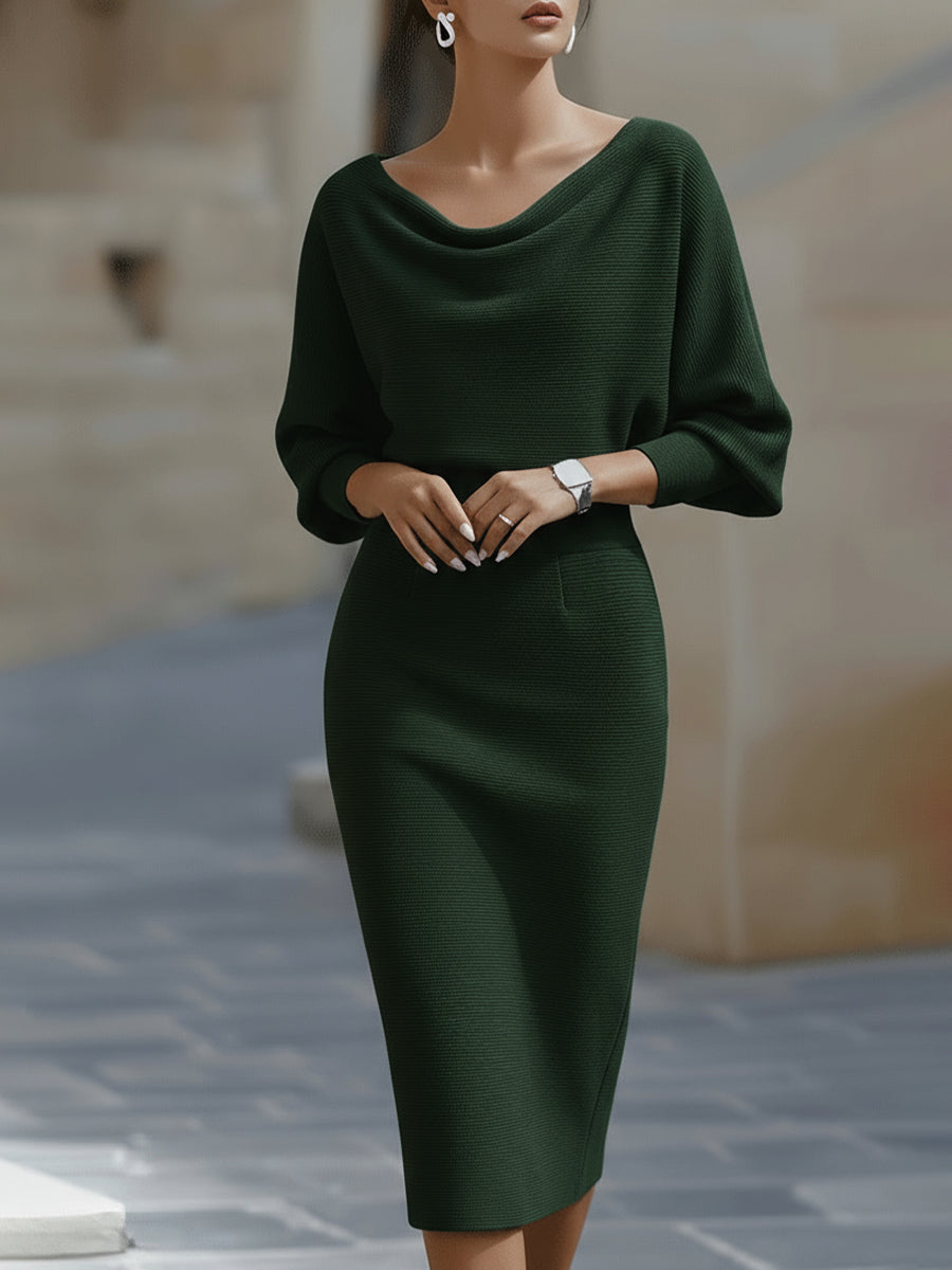 Robe midi moulante élégante pour femme avec col drapé
