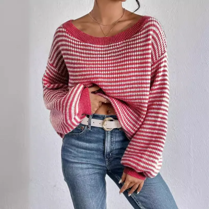 Pull tricoté patchwork coloré pour femmes