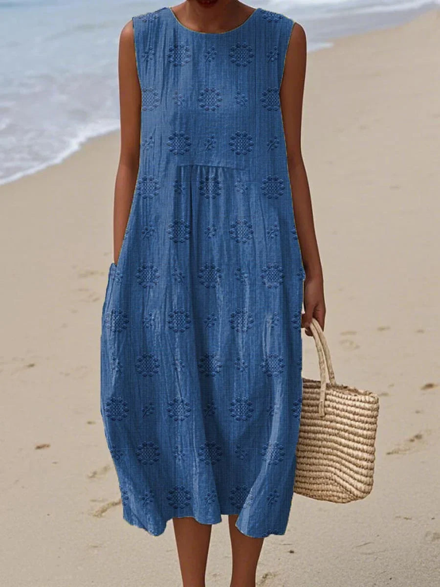 Women’s Embroidered Sleeveless Summer Midi Dress