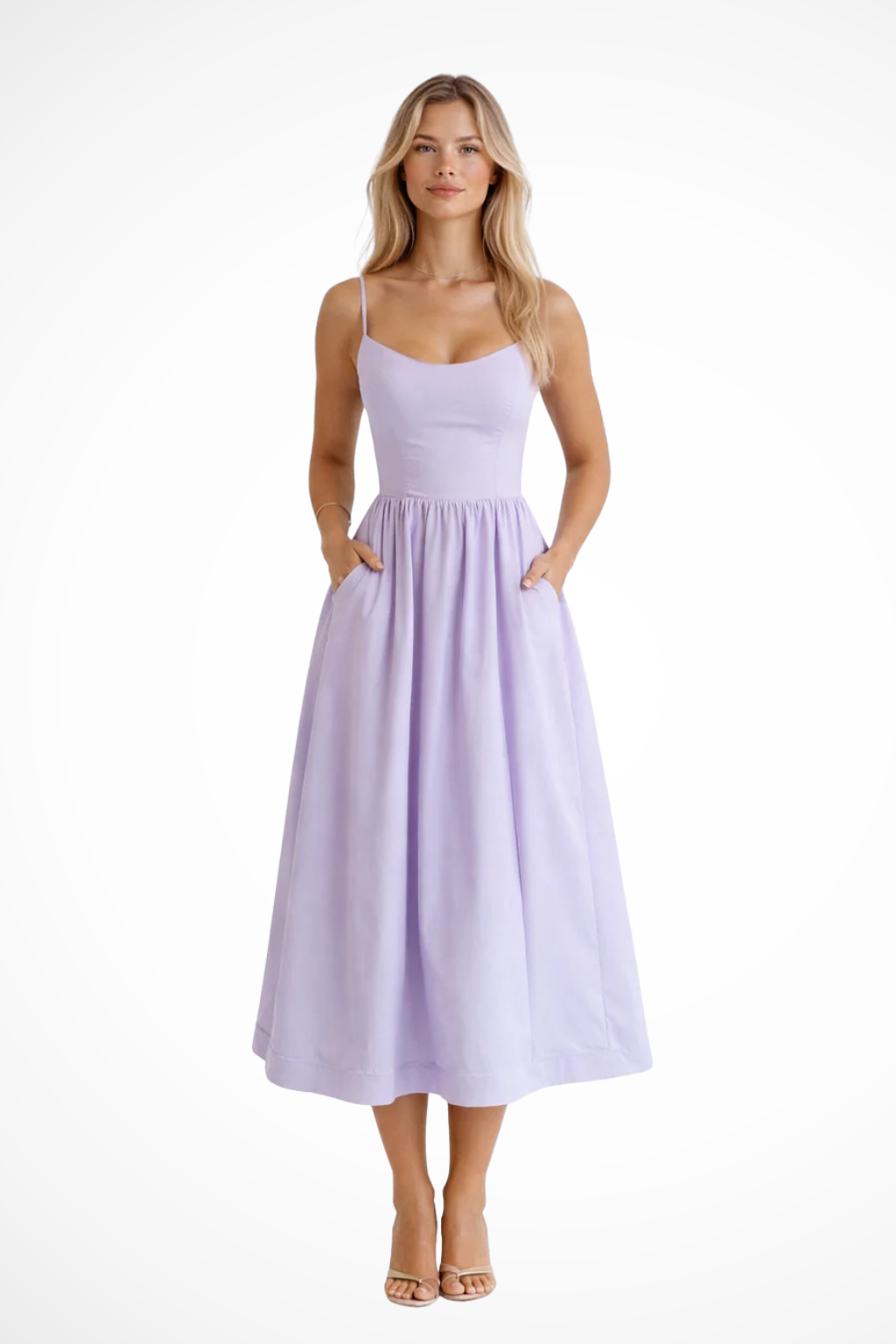 Robe midi d'été à fines bretelles pour femme