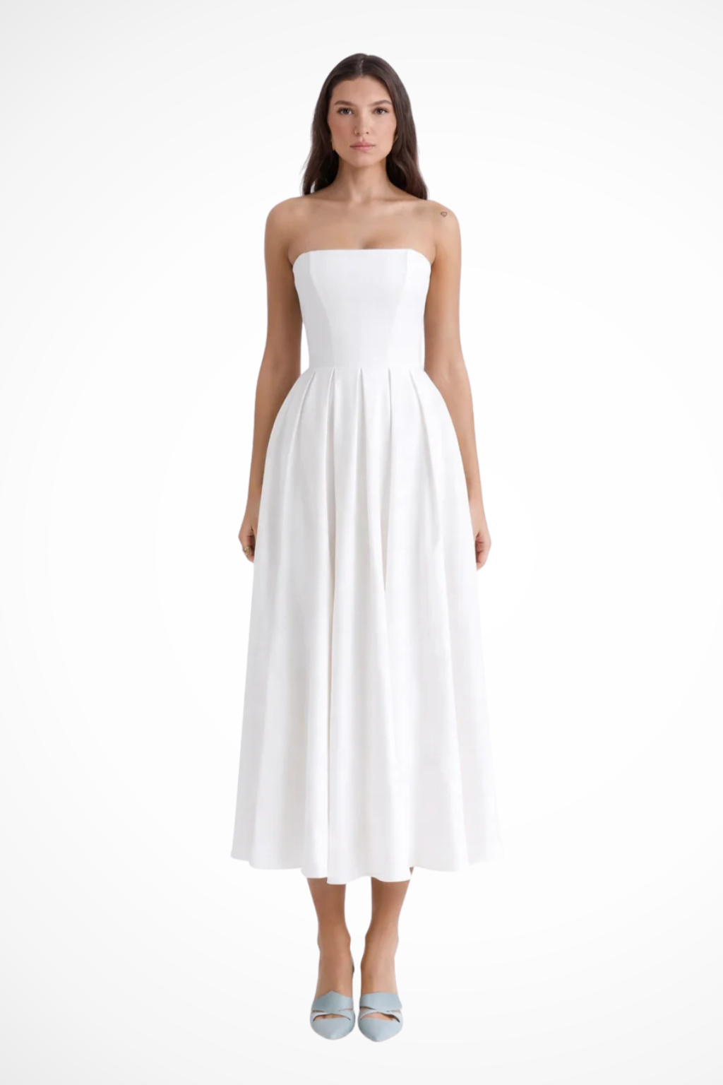strapless white flowy dress Women's A-Line Elegant Sleeveless Midi occasion How to clean it Bandeau Lace Trim Mini Size:20 32/33