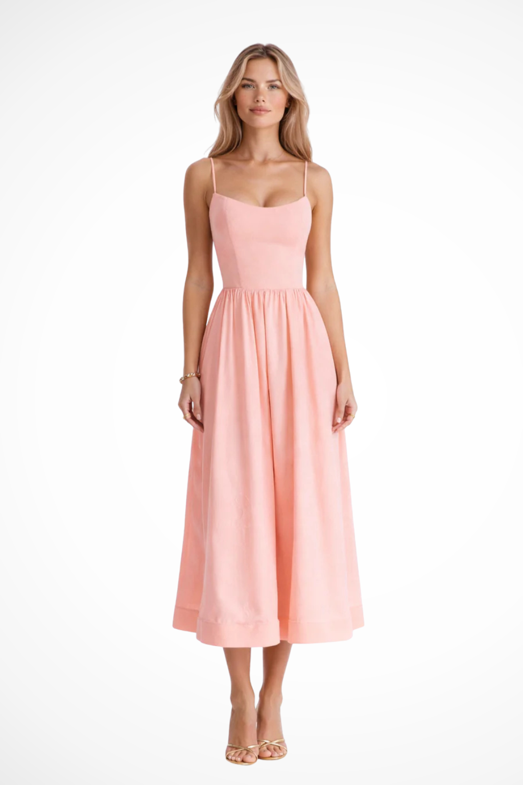 Robe midi d'été à fines bretelles pour femme