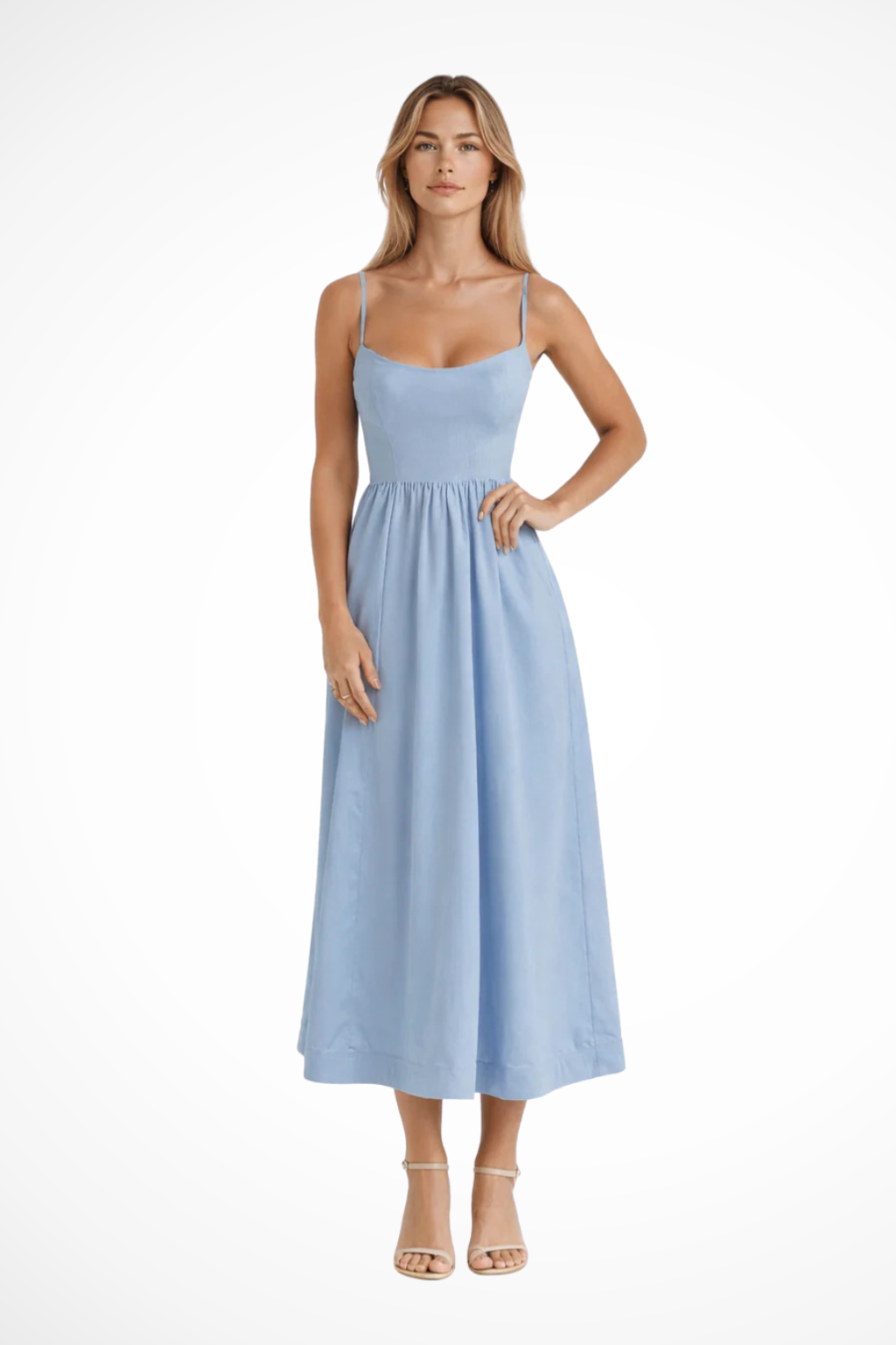 Robe midi d'été à fines bretelles pour femme