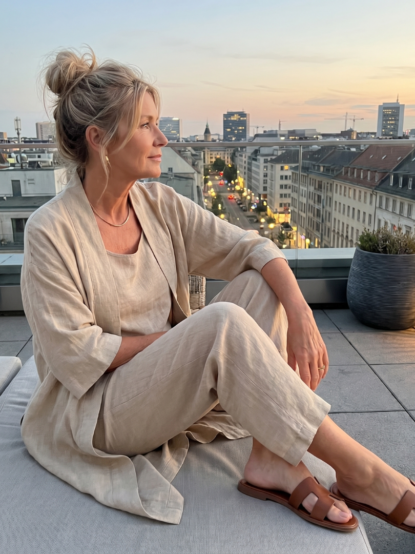 Ensemble détente trois pièces pour femme avec cardigan ouvert
