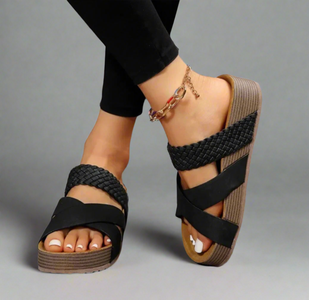 Sandales compensées femme à brides tressées style décontracté confortable
