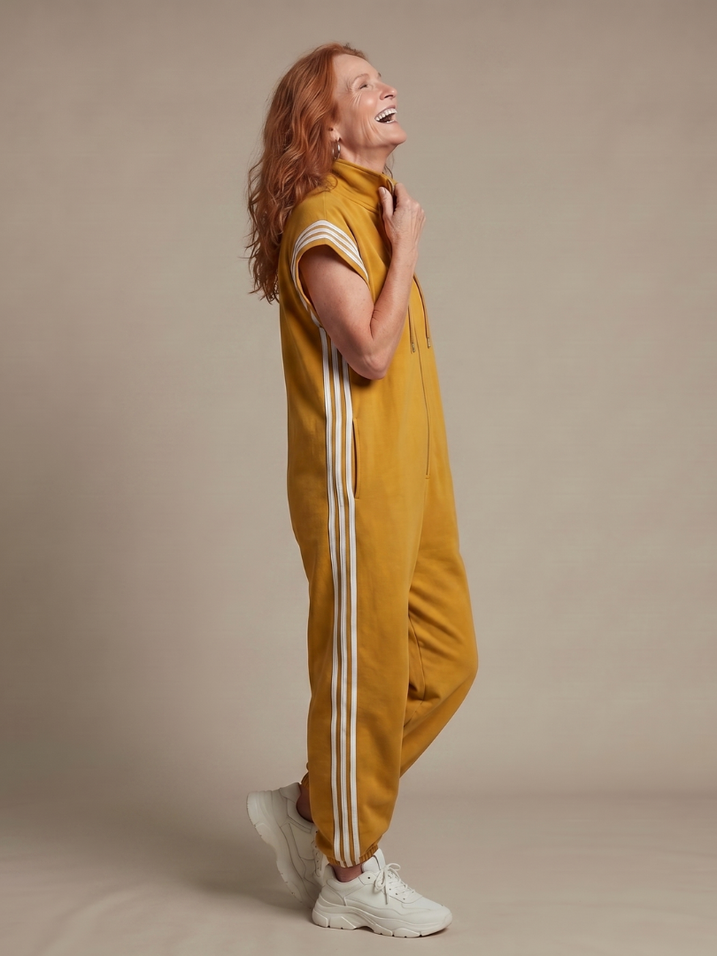 Women's Striped Zip Front Jumpsuit