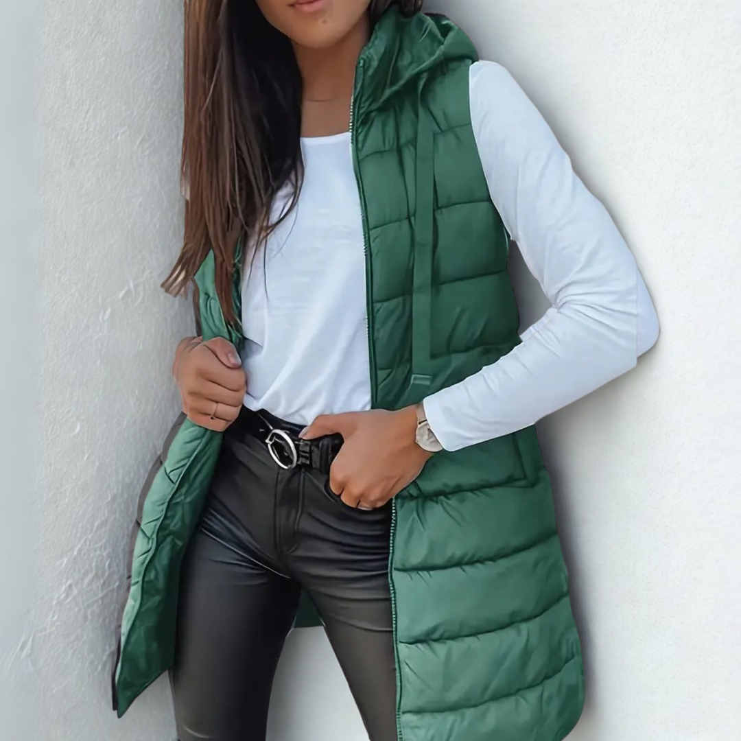 Women's Sleeveless Hooded Long Puffer Vest