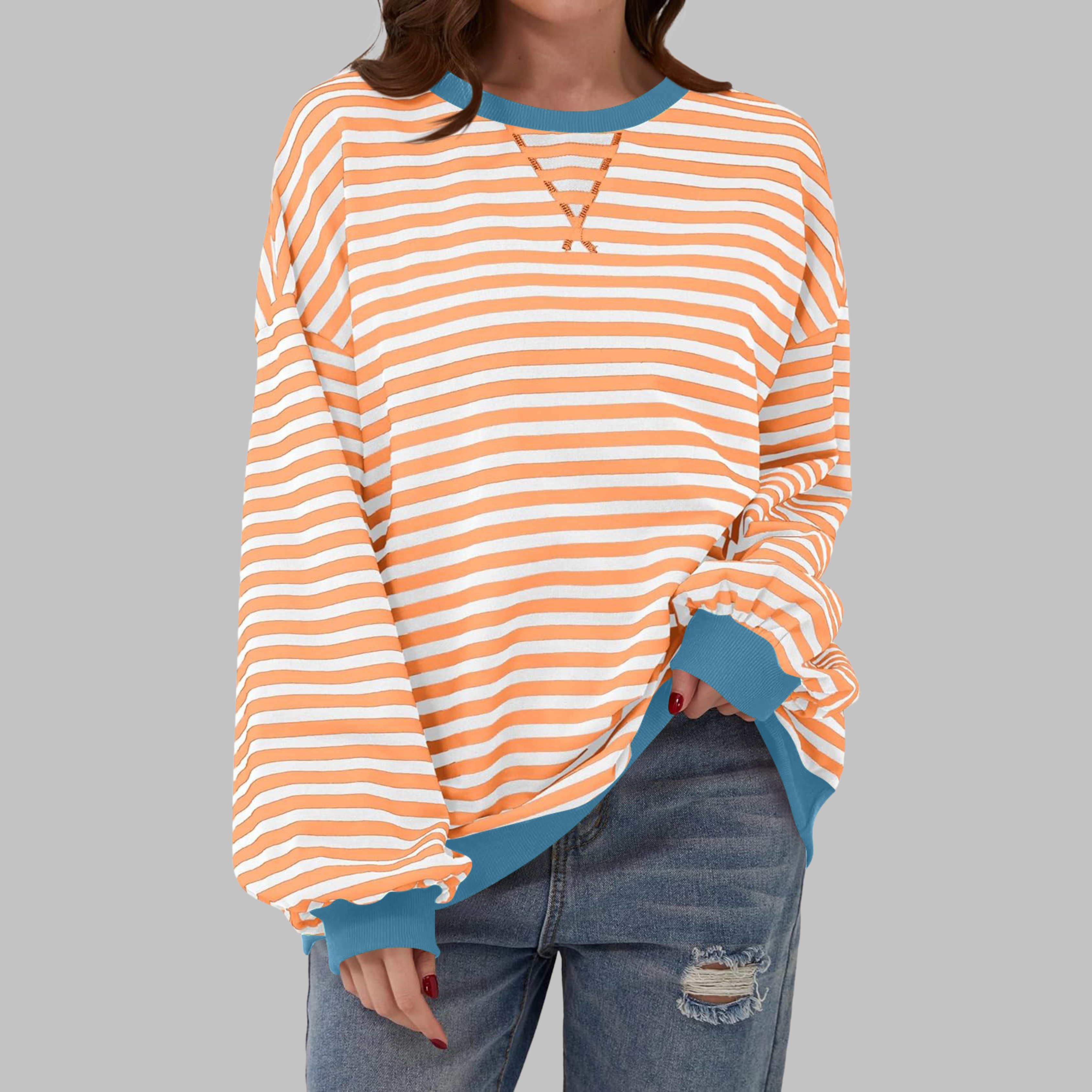 Women's Striped Long Sleeve Round Neck Shirt