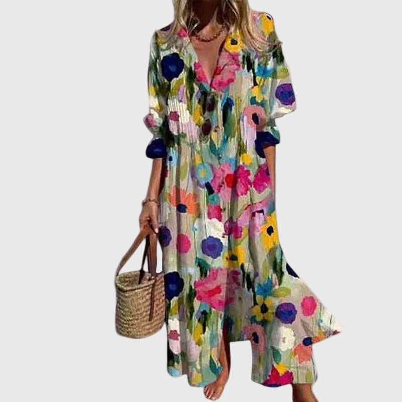 Robe maxi bohème multicolore fluide pour femmes