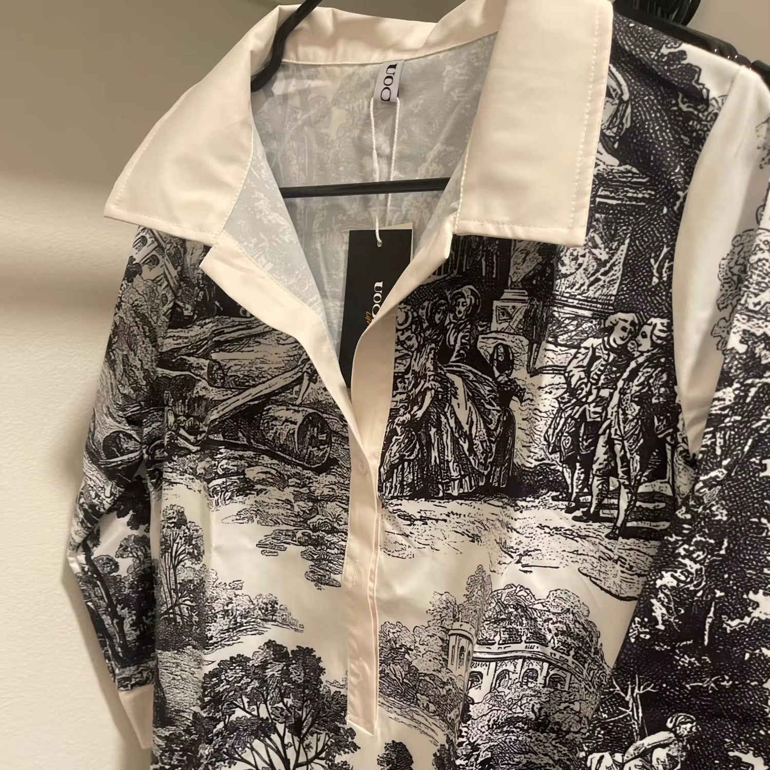 Vintage Toile Print Mini Tunic Dress for Women