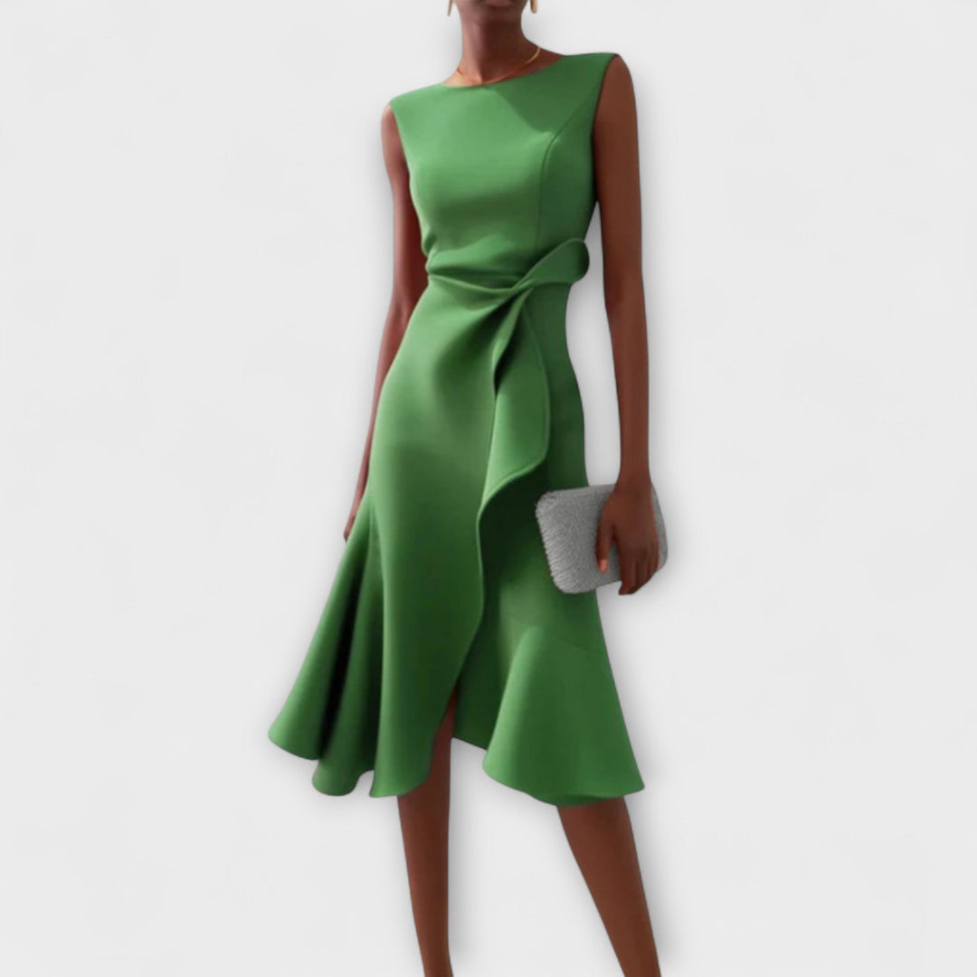 Women's Sleeveless Midi Dress with Tie Waist