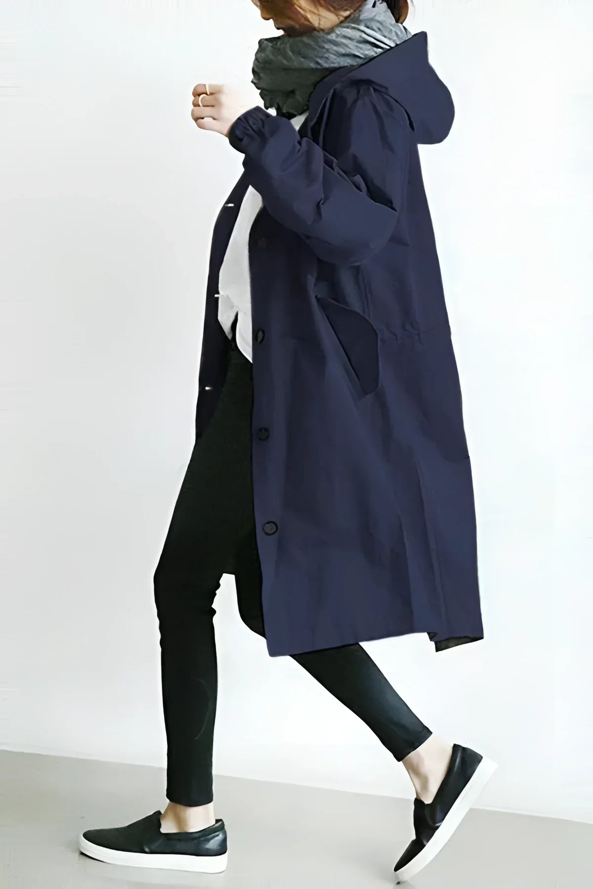 Gabardina impermeable larga con capucha para mujer