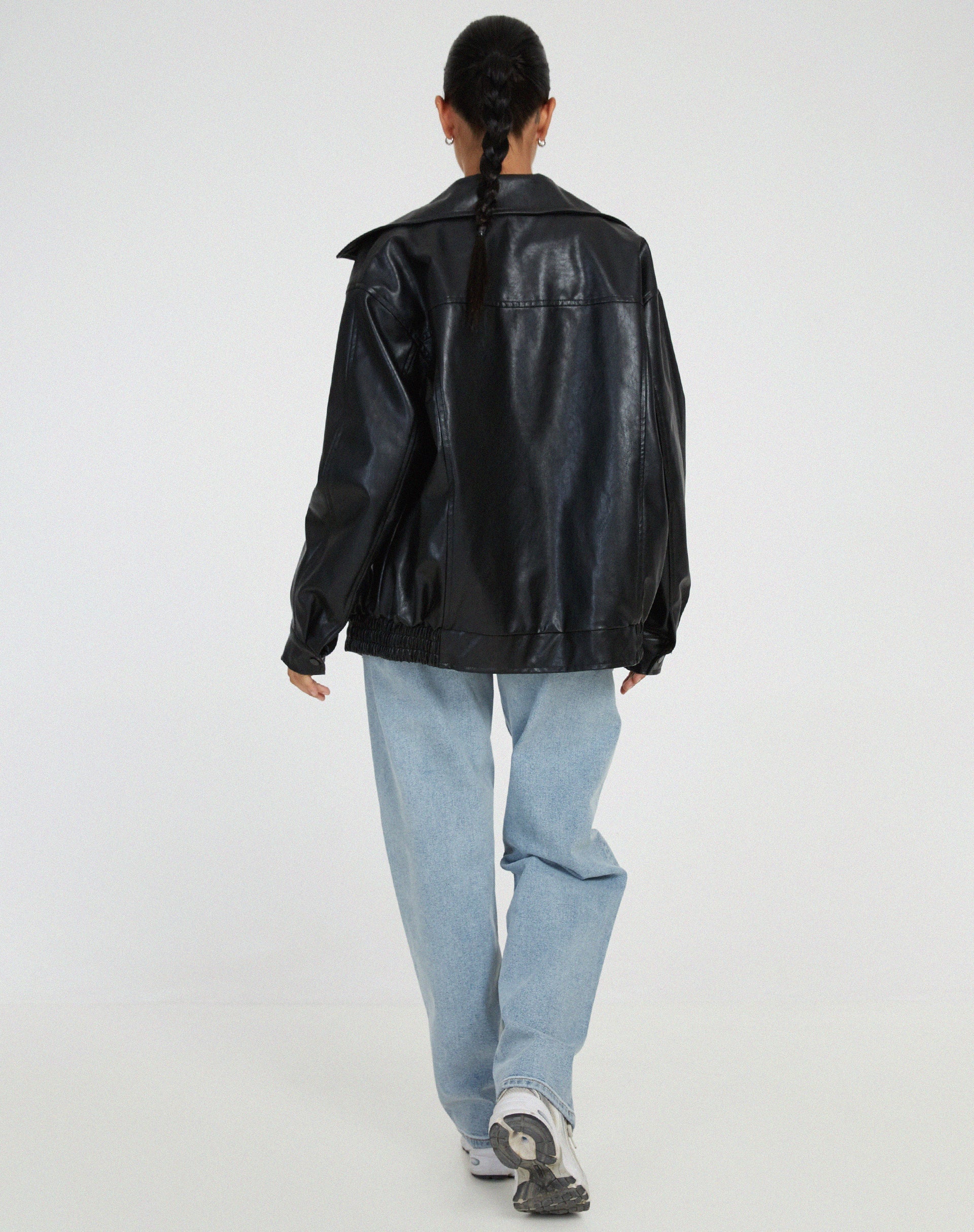 Women's Oversized Faux Leather Bomber Jacket