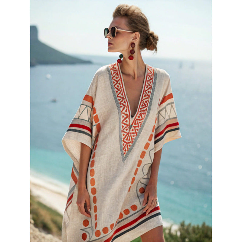 Women's Bohemian Embroidered Caftan Dress Summer
