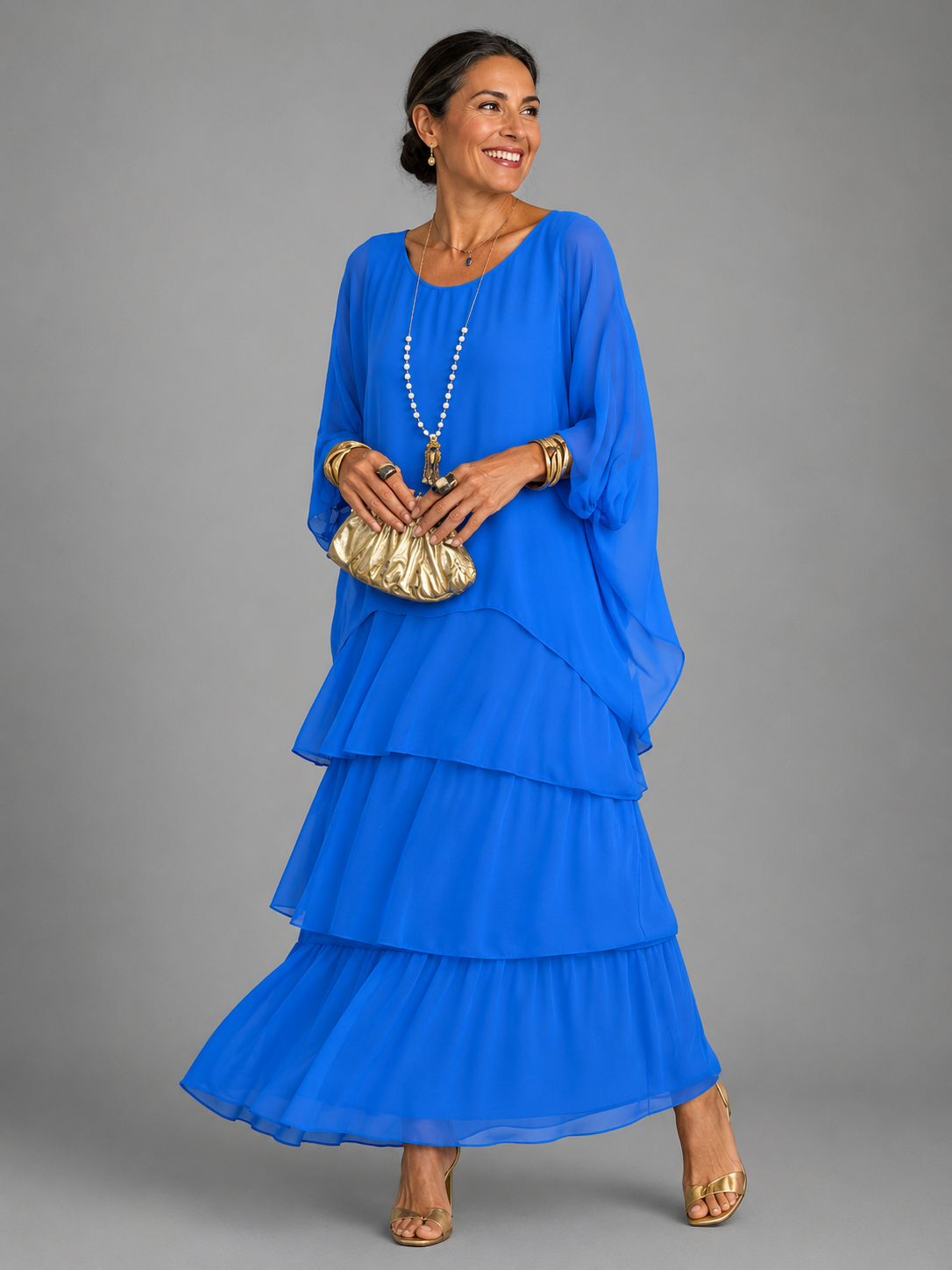 Robe maxi à couches pour femmes avec jupe fluide à volants