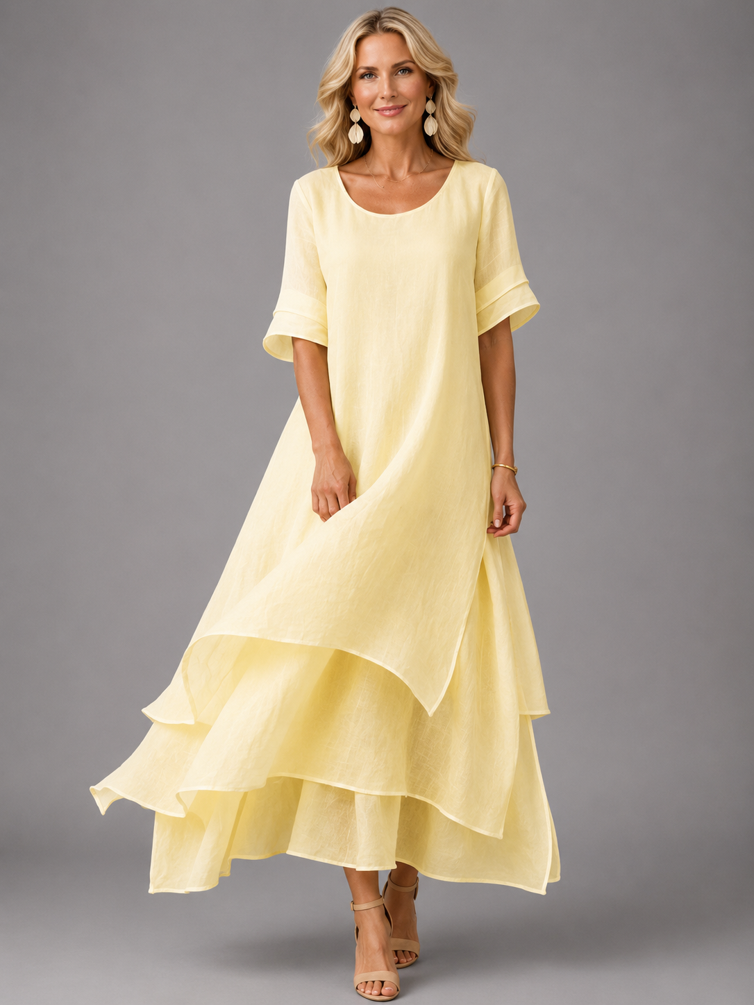 Robe longue fluide pour femme avec jupe à volants