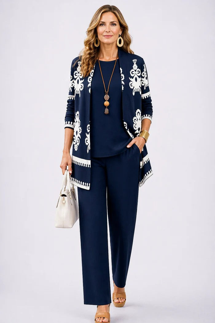 Women’s 3 Piece Set with Blazer, Top and Relaxed Trousers