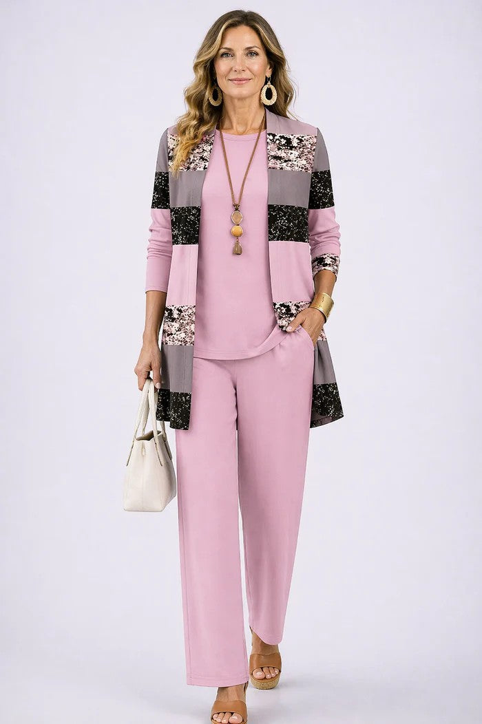 Women’s 3 Piece Set with Blazer, Top and Relaxed Trousers
