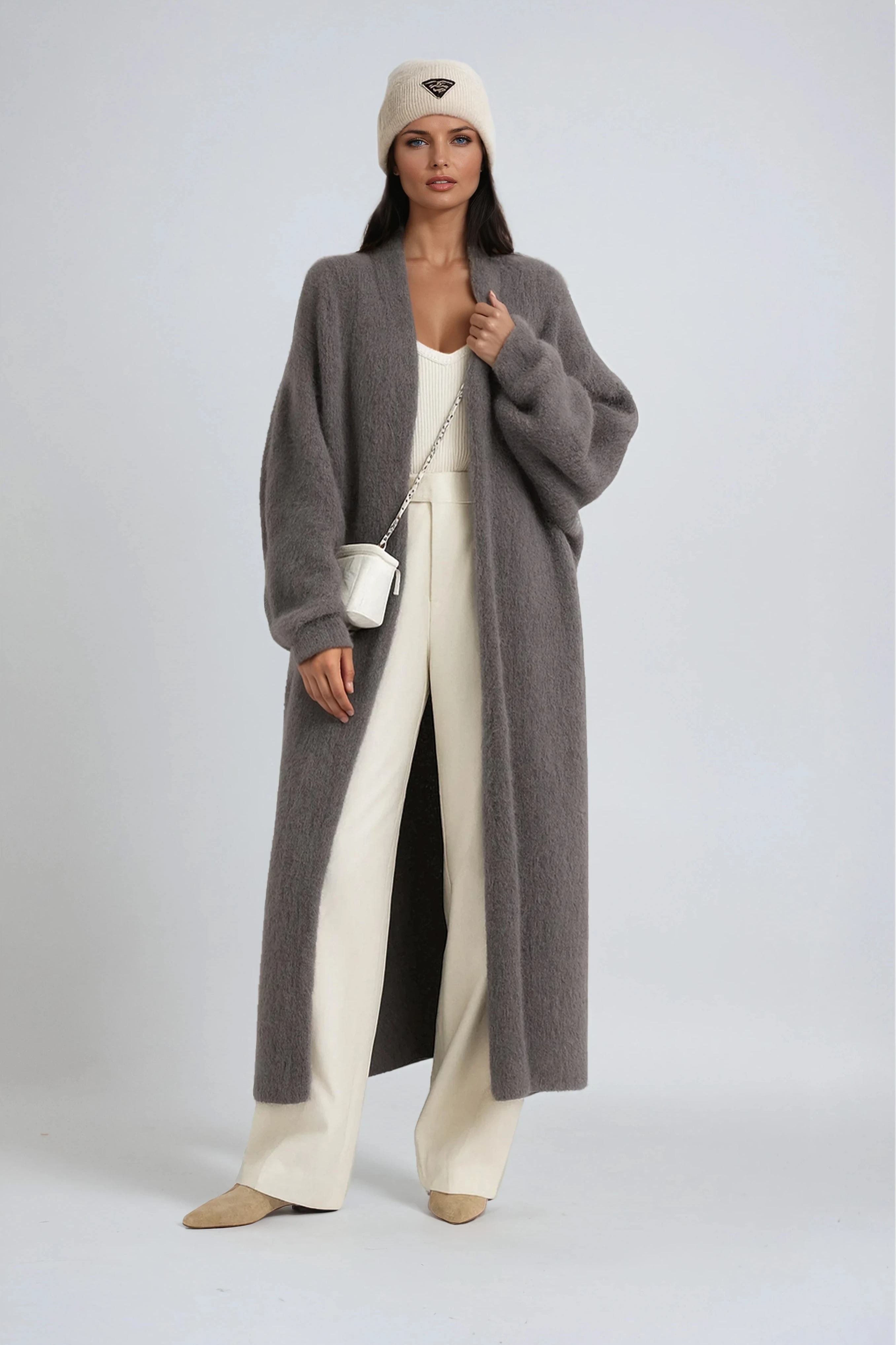 Women's Long Open-Front Cardigan with Relaxed Fit