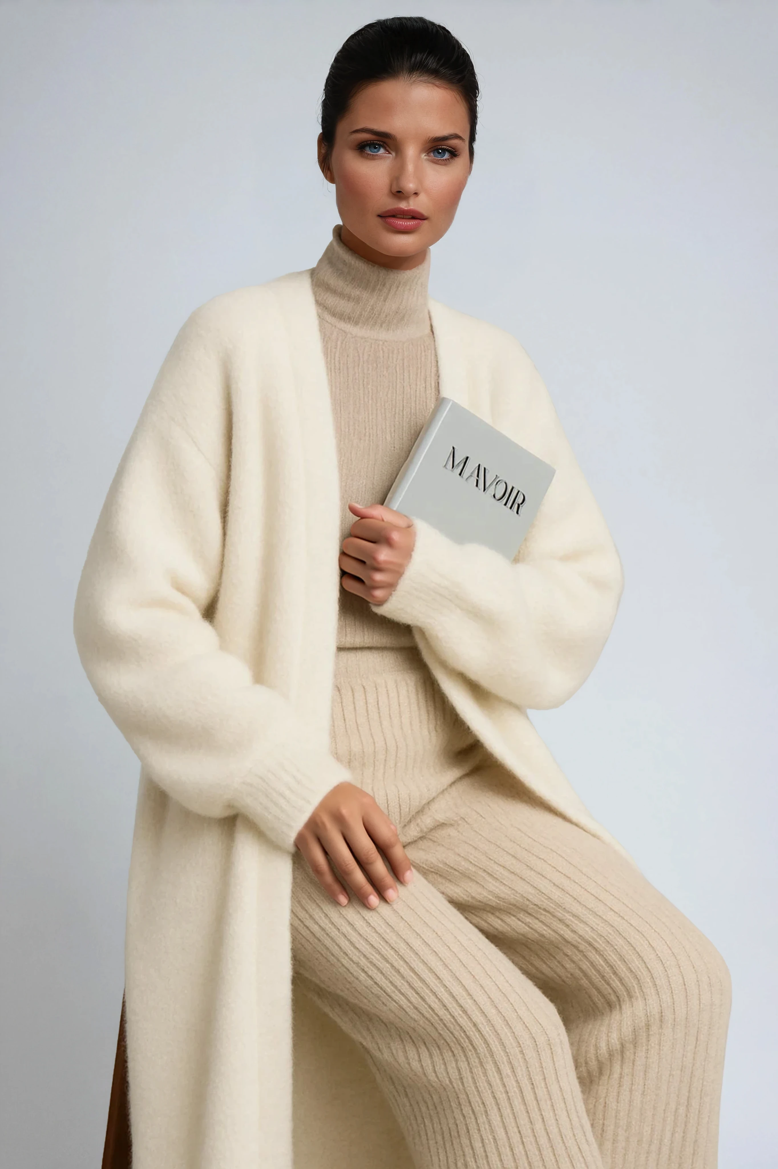 Women's Long Open-Front Cardigan with Relaxed Fit