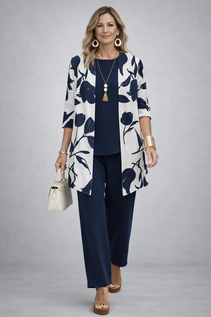 Women’s 3 Piece Set with Blazer, Top and Relaxed Trousers