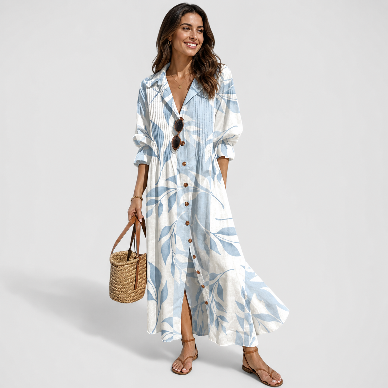 Women's Bohemian Printed Button-Front Maxi Dress