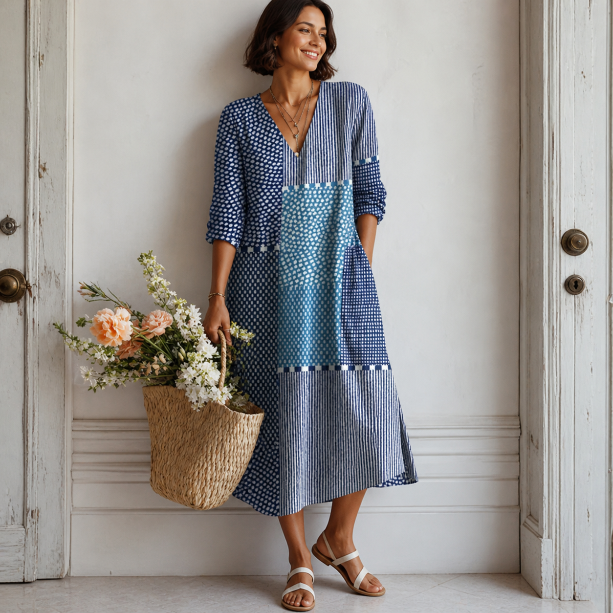 Women's Abstract Print Midi Dress
