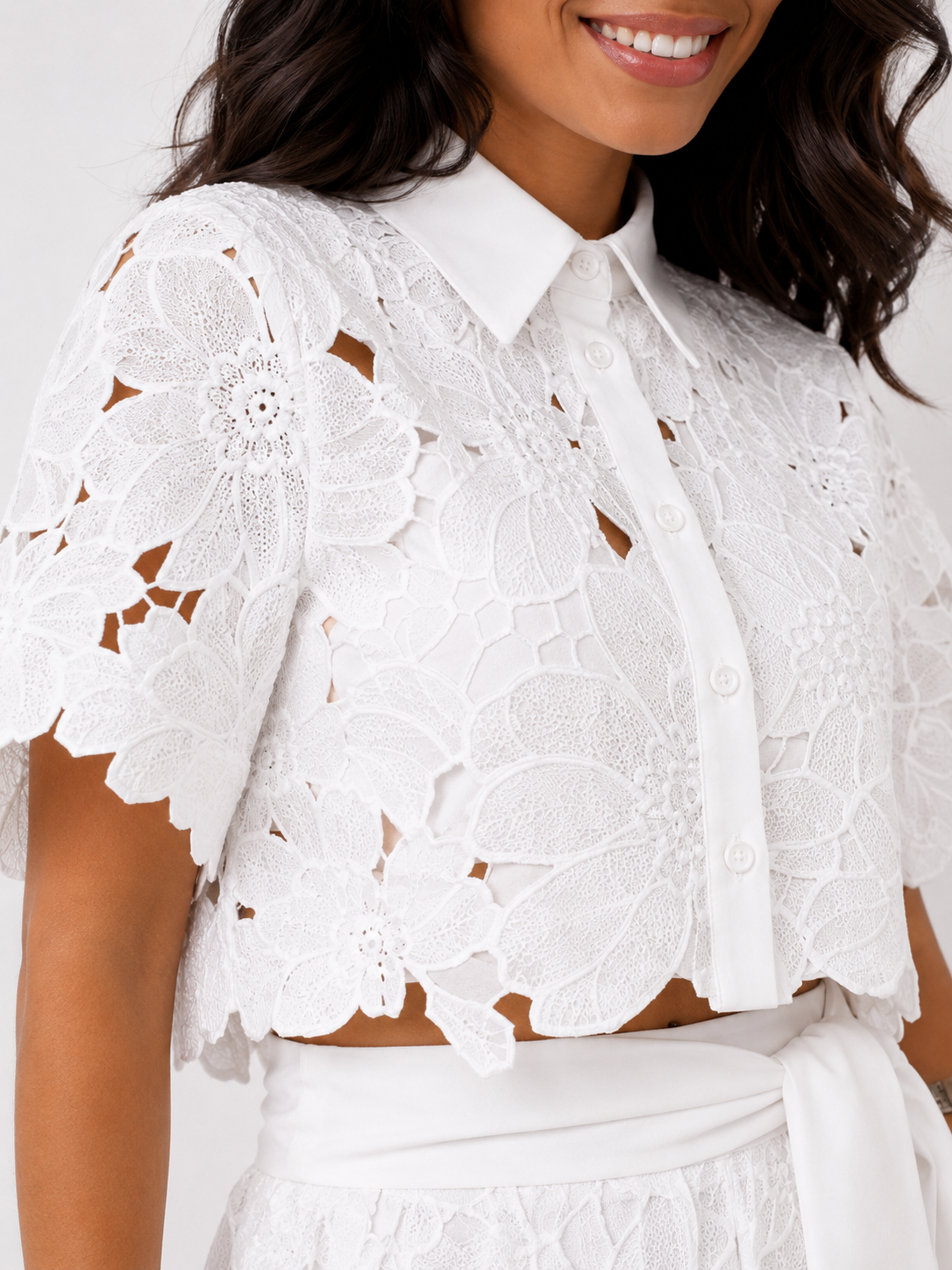 Women's Lace Two-Piece Set with Floral Details