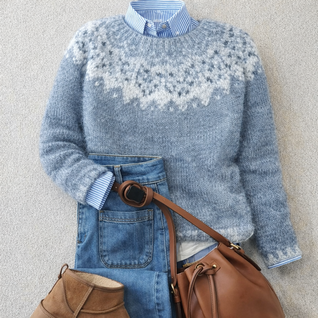 Pull en maille Fair Isle à col rond pour femme