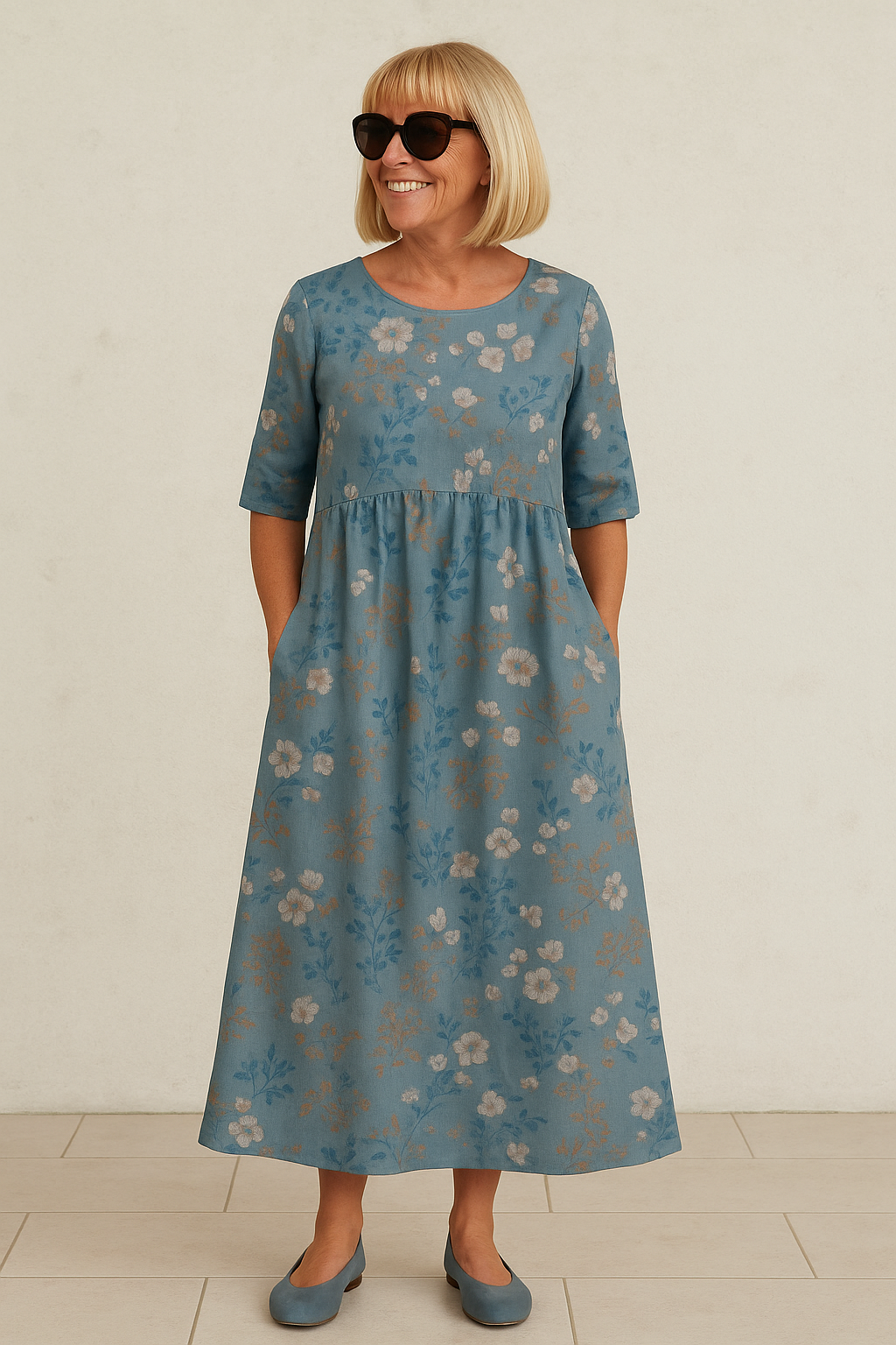Women’s Floral Midi Dress with Relaxed Fit and Flowy Silhouette
