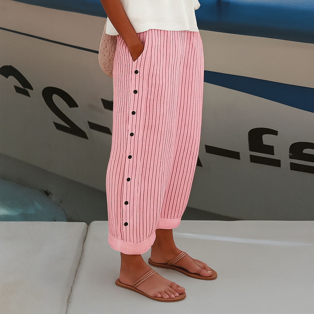 Pantalon à rayures coupe décontractée avec poches, longueur cheville