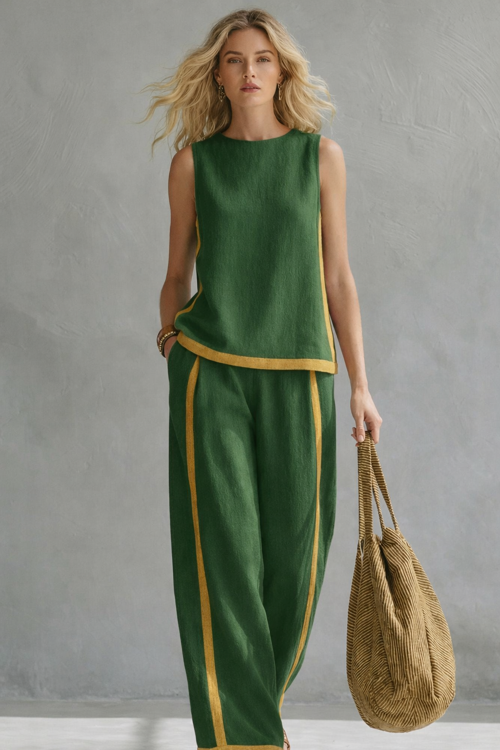 Ensemble pour femme : haut sans manches à col rond et pantalon large
