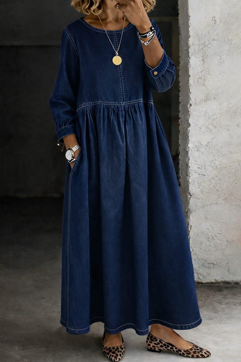 Women's Long Sleeve Maxi Dress with Pockets