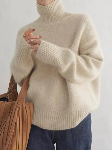 Pull ample décontracté à col roulé pour femme