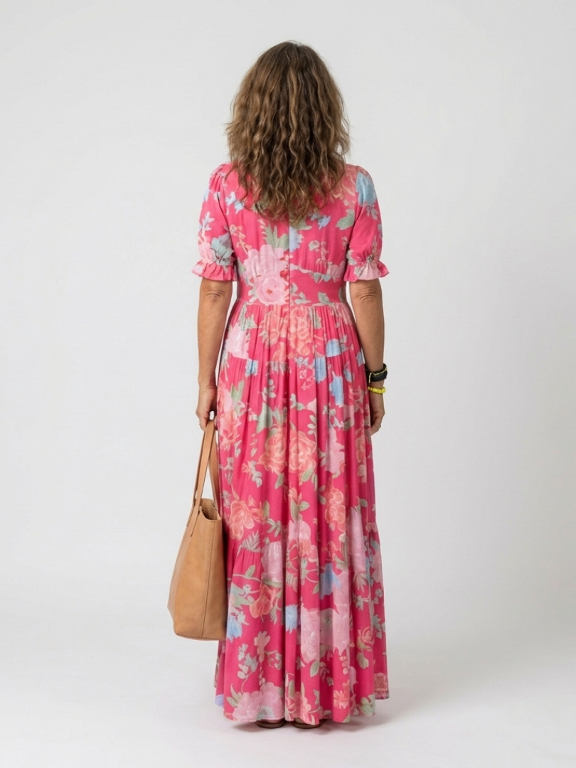 Robe maxi fleurie à col en V pour femme