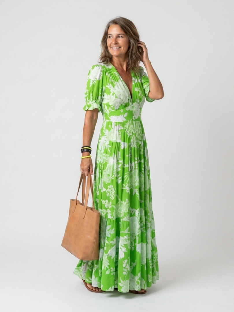 Robe maxi fleurie à col en V pour femme