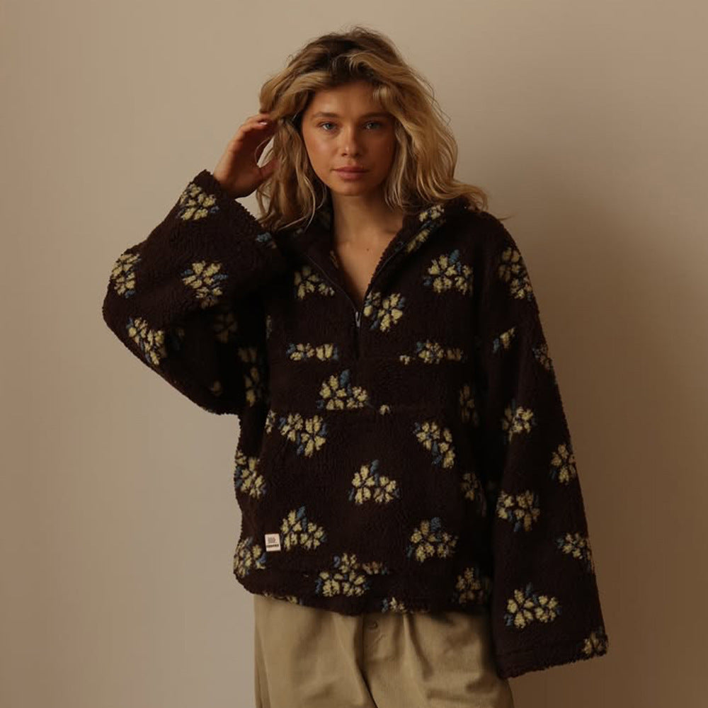 Women's Oversized Floral Teddy Fleece Jacket