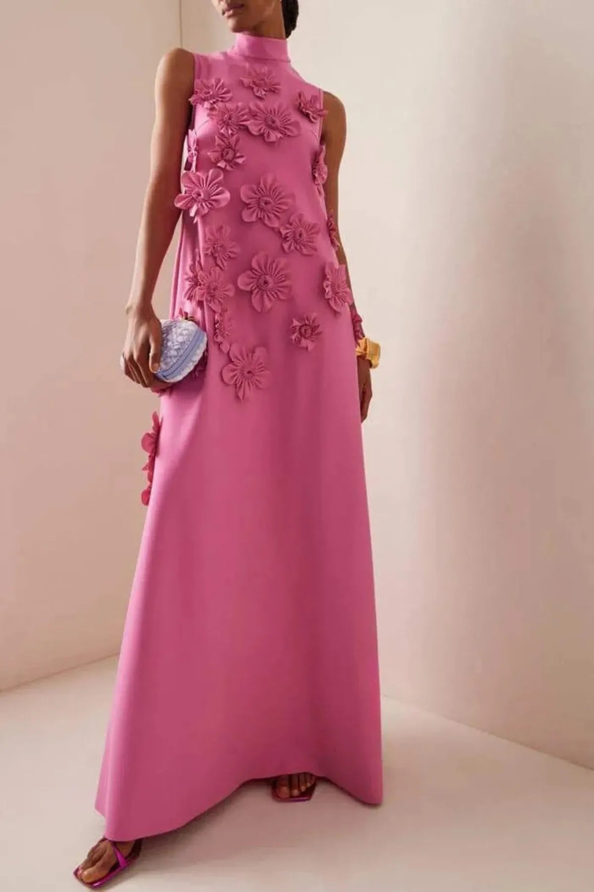 Robe longue pour femme avec appliqué floral 3D