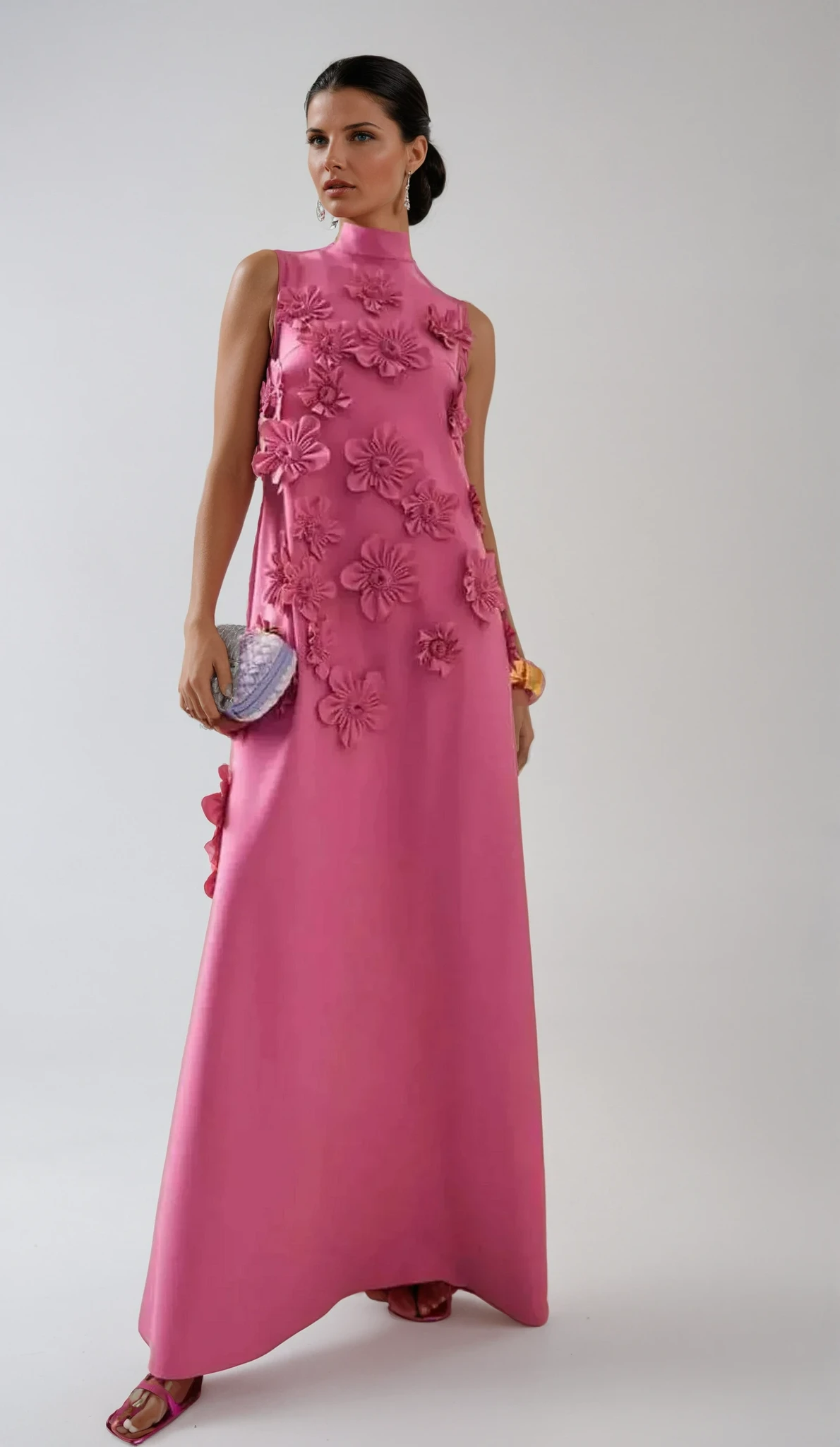 Robe longue pour femme avec appliqué floral 3D