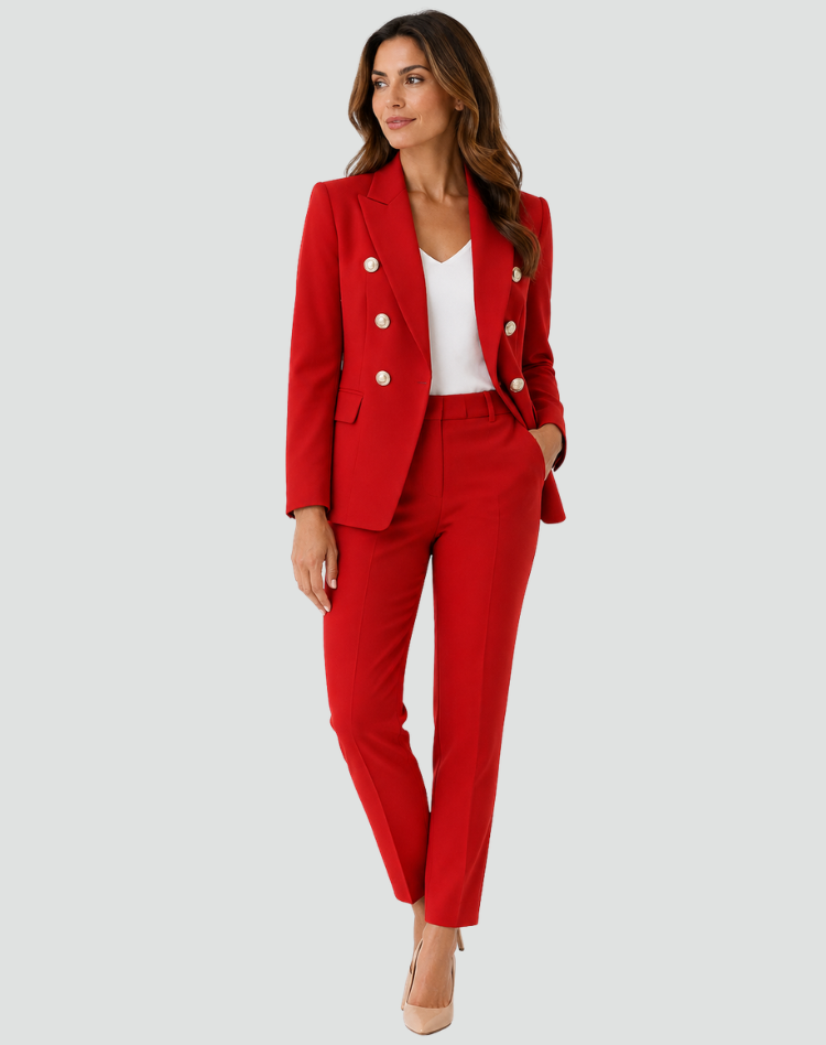 Women's Double-Breasted Blazer Pants Suit Set