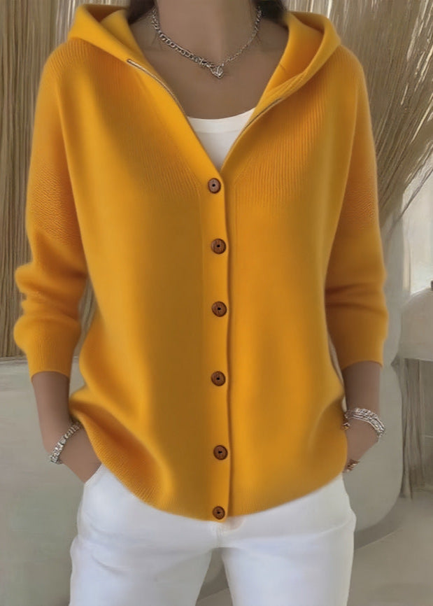 Cardigan da donna con cappuccio e bottoni in maglia