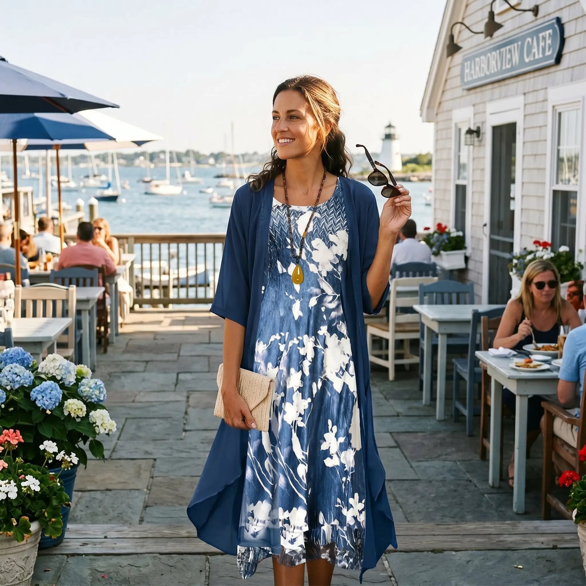 Robe longue fleurie pour femme avec ensemble cardigan